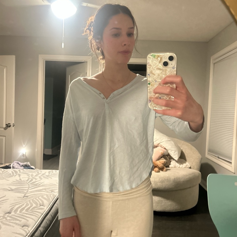 Light Blue Women's Henley Top